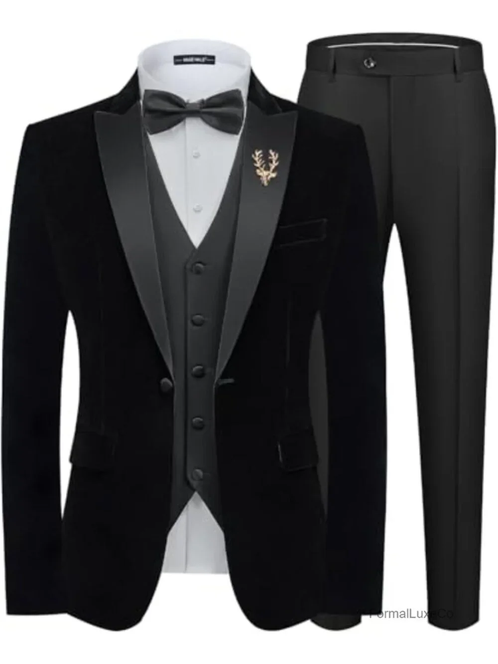 Men's Velvet Tuxedo Suit 3-Piece Slim Fit Set for Wedding Prom Party with Satin